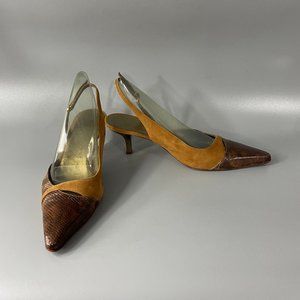 Salvatore Ferragamo Brown Snakeskin/Suede D Slingback Pointed-toe Pump, …